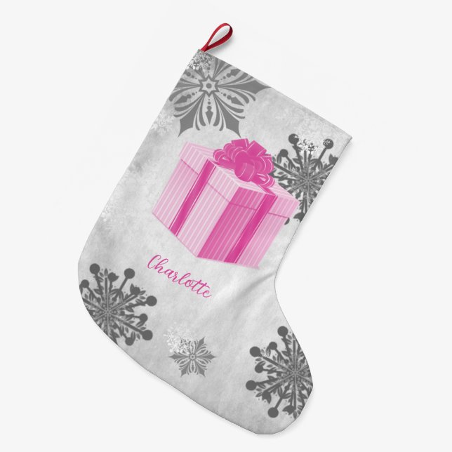 Pink Christmas Gift Holiday Stocking (Front (Hanging))