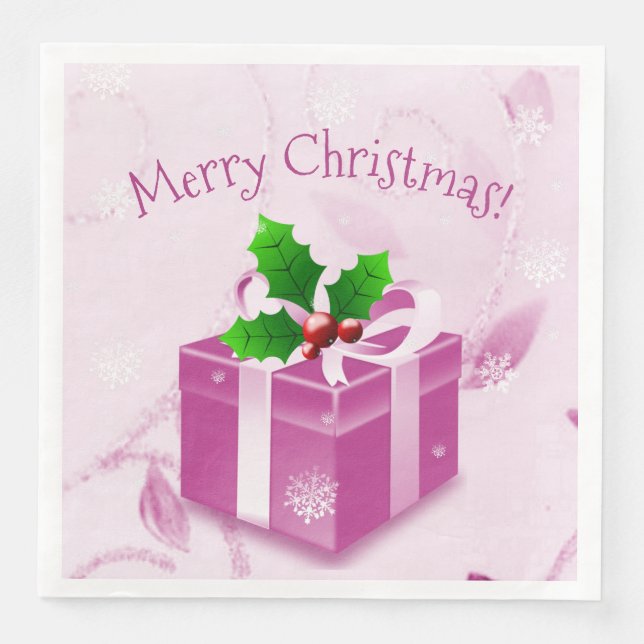 Pink Christmas Gift Paper Napkin (Front)