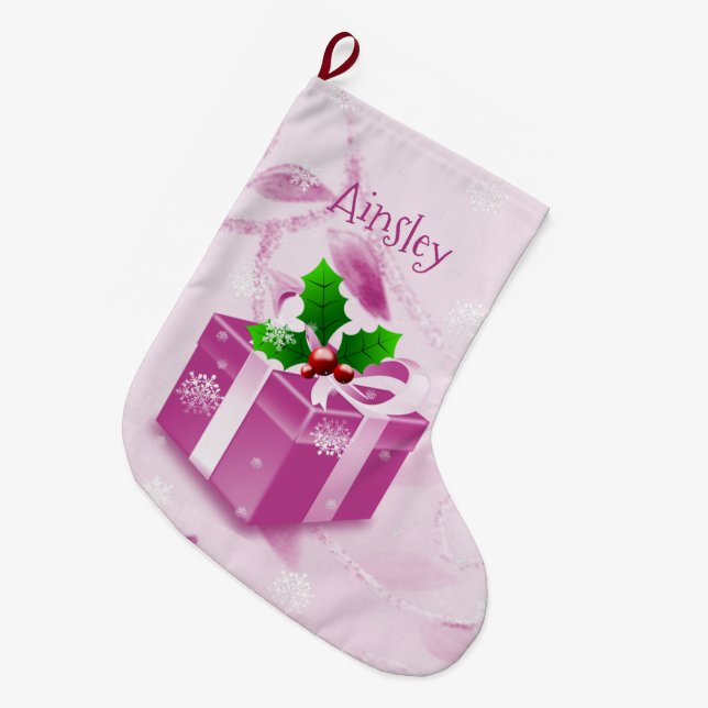 Pink Christmas Gift Stocking (Front (Hanging))