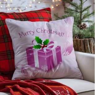 Pink Christmas Gift Throw Pillow