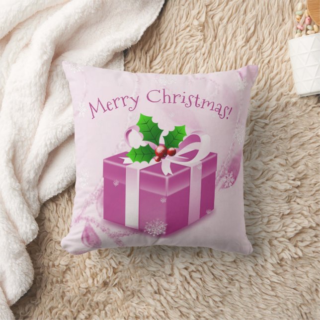 Pink Christmas Gift Throw Pillow (Blanket)