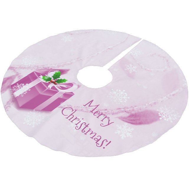 Pink Christmas Gift Tree Skirt (Angled)