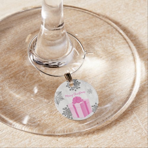 Pink Christmas Gift Wine Charm