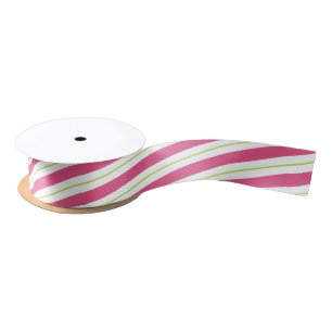 Pink Christmas Gift Wrapping Ribbon Green Stripe