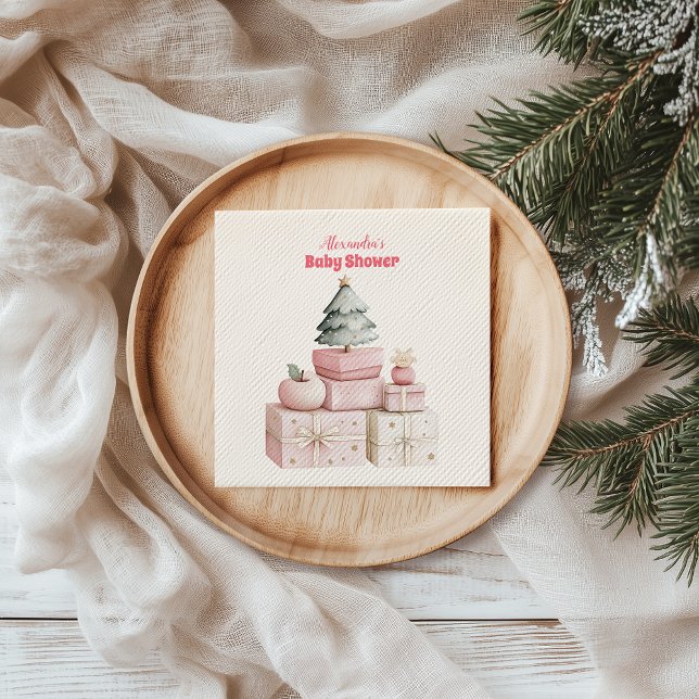 Pink Christmas Gifts Baby Shower Napkins (Creator Uploaded)