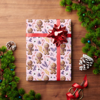 Pink Christmas Gingerbread and Candy Canes Wrapping Paper
