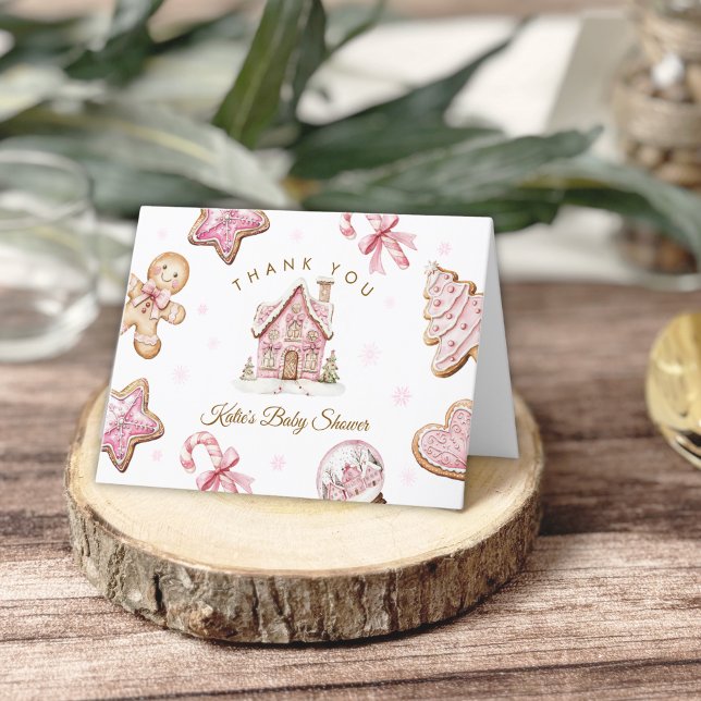 Pink Christmas GingerBread Baby Shower  Thank You Card (Creator Uploaded)