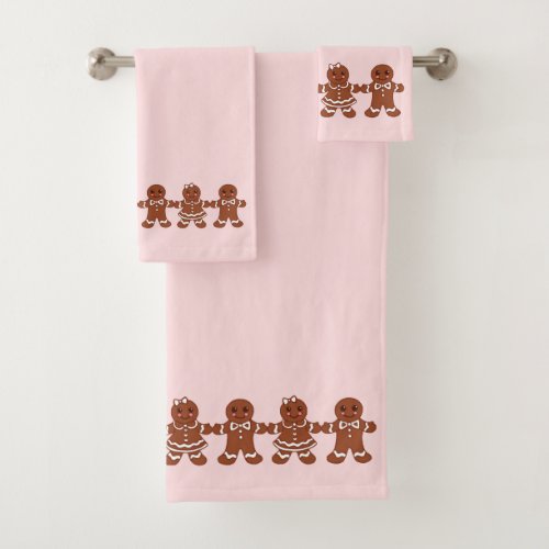 Pink Christmas Gingerbread Bath Towels Set Gift