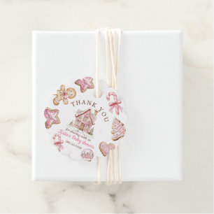 Pink Christmas Gingerbread Cookies Baby Shower  Favor Tags