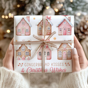 Pink Christmas Gingerbread Houses Wrapping Paper