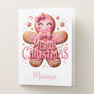 Pink Christmas Gingerbread Pocket Folder