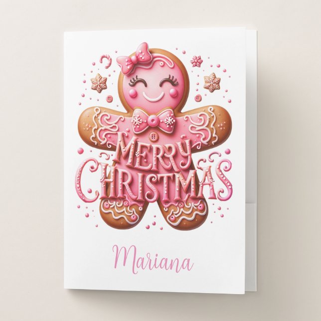 Pink Christmas Gingerbread Pocket Folder (Front)
