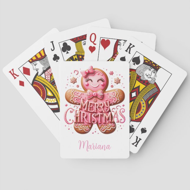 Pink Christmas Gingerbread Poker Cards (Back)
