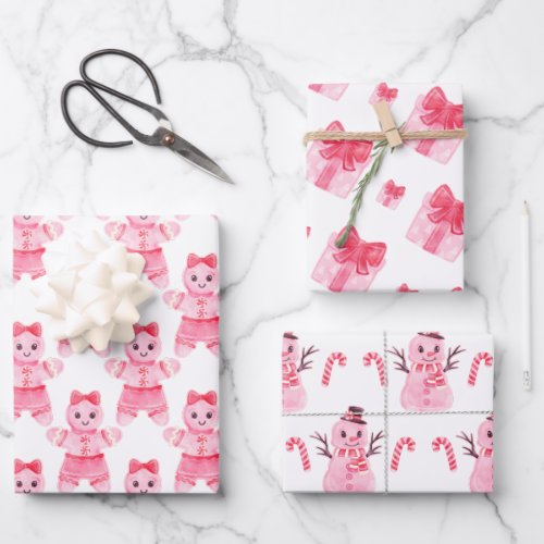 Pink Christmas Girl Gingerbread Candy Cane Gift    Wrapping Paper Sheets