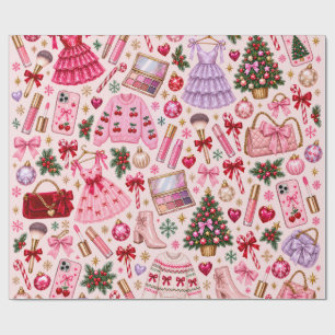 Pink Christmas Glam Makeup & Fashion Wrapping Pape Paper