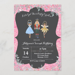 Pink Christmas Glitter Birthday Invite Ballet