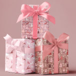 Pink  Christmas  Glitter Look Trees Reindeer  Wrapping Paper Sheets<br><div class="desc">This design may be personalized by choosing the Edit Design option. You may also transfer onto other items. Contact me at colorflowcreations@gmail.com or use the chat option at the top of the page if you wish to have this design on another product or need assistance. Any glitter in design is...</div>