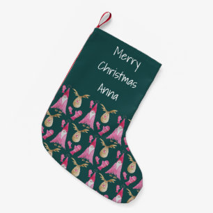 Pink Christmas Gnome And Reindeers With Gloves Small Christmas Stocking
