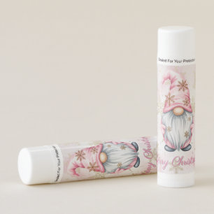 Pink Christmas Gnome Gold Snowflakes Lip Balm