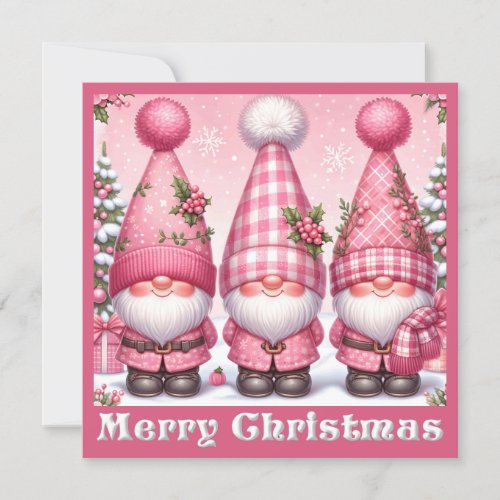 Pink Christmas Gnomes Greeting Card