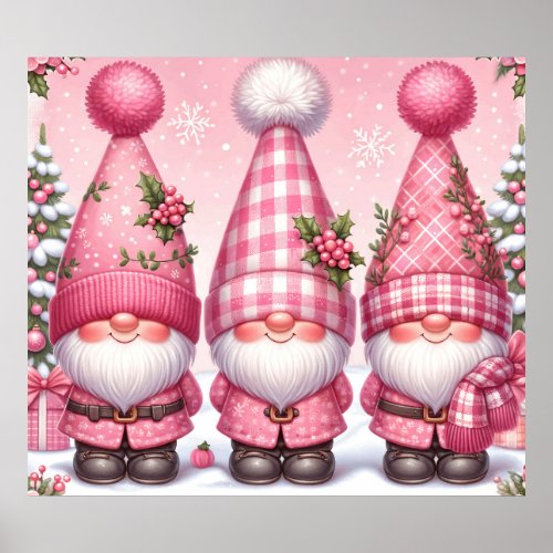 Pink Christmas Gnomes Poster
