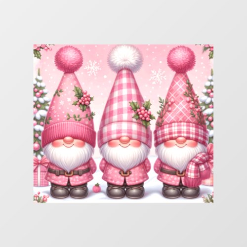 Pink Christmas Gnomes Window Cling