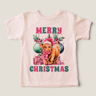 Pink Christmas Highland Cow Toddler T-shirt