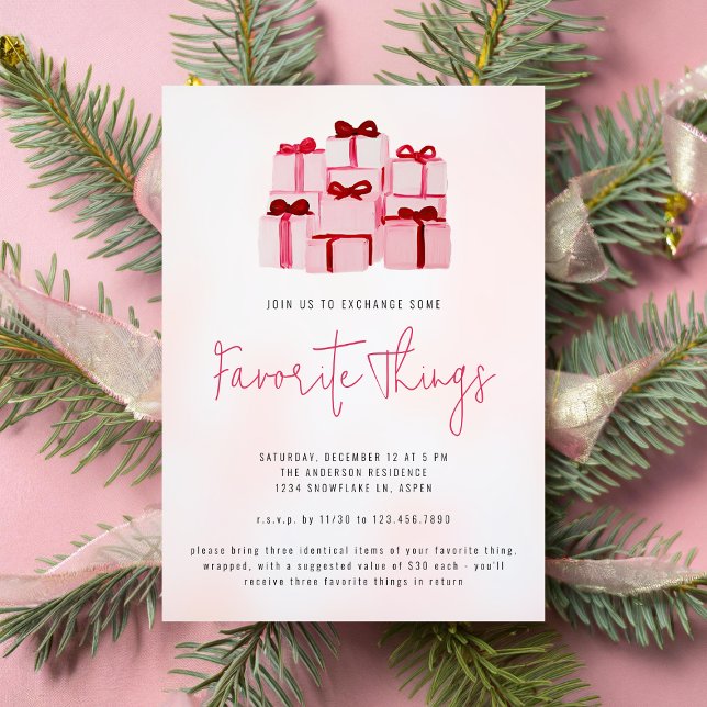 Pink Christmas Holiday Favorite Things Party  Invitation (Creator Uploaded)