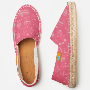 pink christmas holiday ornaments snowflake present espadrilles