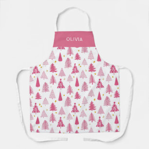 Pink Christmas Holiday tree Apron