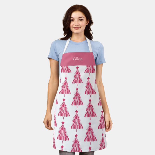 Pink Christmas Holiday tree Apron (Worn)