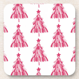 Pink Christmas Holiday tree Beverage Coaster