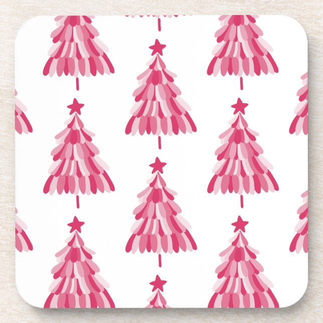 Pink Christmas Holiday tree Beverage Coaster (Front)