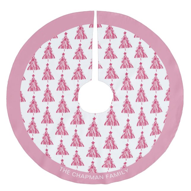 Pink Christmas Holiday tree Brushed Polyester Tree Skirt (Front)