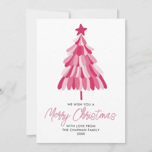 Pink Christmas Holiday tree Card (Front)