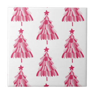 Pink Christmas Holiday tree Ceramic Tile