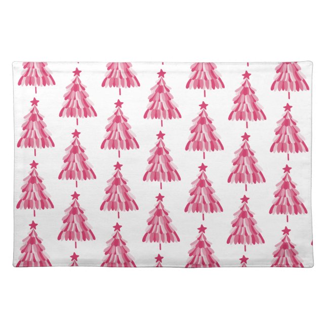Pink Christmas Holiday tree Cloth Placemat (Front)
