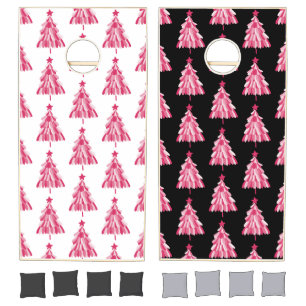 Pink Christmas Holiday tree Cornhole Set