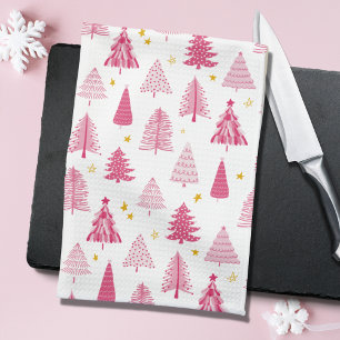 Pink Christmas Holiday tree Kitchen Towel