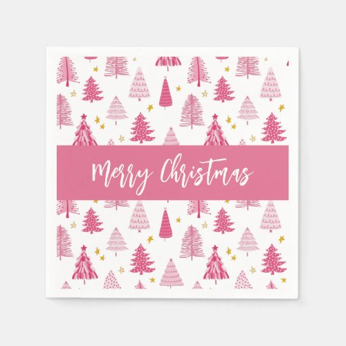 Pink Christmas Holiday tree Napkins