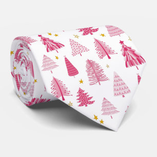 Pink Christmas Holiday tree Neck Tie