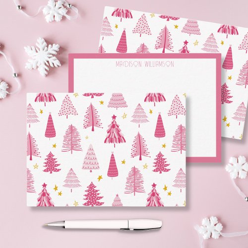 Pink Christmas Holiday tree Note Card