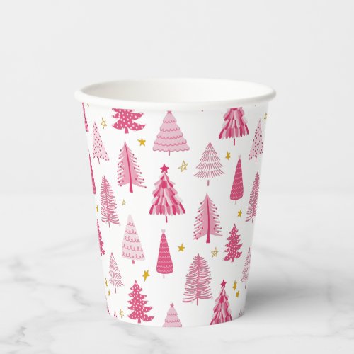 Pink Christmas Holiday tree Paper Cups