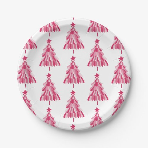 Pink Christmas Holiday tree Paper Plates