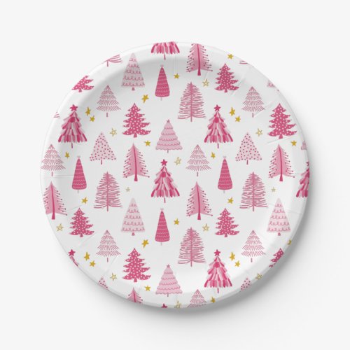 Pink Christmas Holiday tree Paper Plates