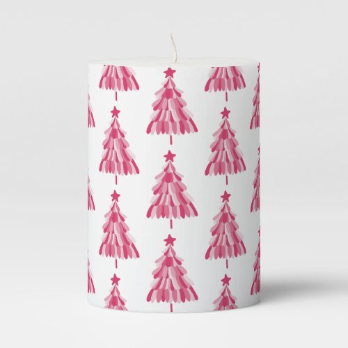 Pink Christmas Holiday tree Pillar Candle