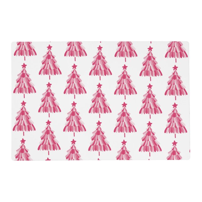 Pink Christmas Holiday tree Placemat (Front)
