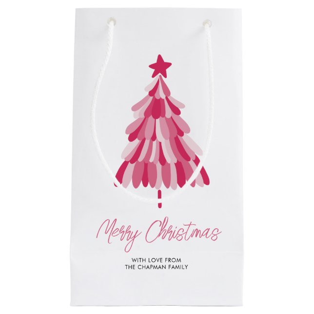 Pink Christmas Holiday tree Small Gift Bag (Front)