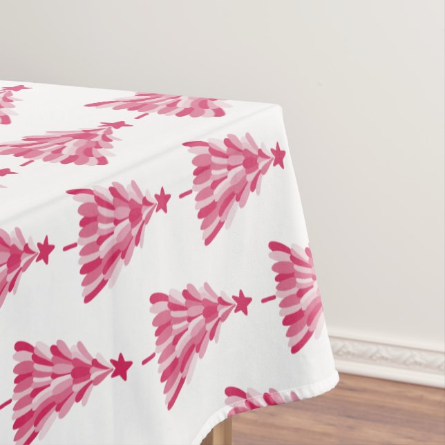 Pink Christmas Holiday tree Tablecloth (In Situ)