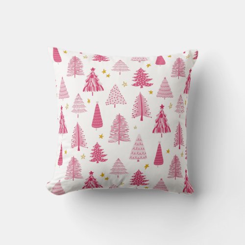 Pink Christmas Holiday tree Throw Pillow